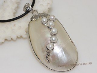 sp163 30*60mm oyster shell pendant inlay with freshwater pearl