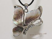 sp165  silver tone oyster shell pendant butterfly design