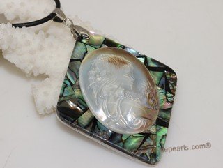 sp167  pretty girl cameo design mother of pearl shell pendant