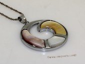 sp182 Silver tone round design pendant necklace with mother of pearl