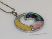 sp183 Silver tone round design pendant necklace with mother of pearl