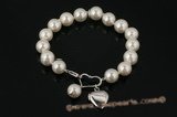 spbr015 Shell Pearl and Heart Charm Sterling Silver Bracelet
