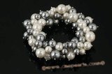 spbr018 Luxury White and Grey Shell Pearl Cluster Stretch Bracelet
