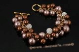 spbr022 Gorgeous Hand Wired Coffee color Shell Pearl Charm Bracelet