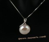 spp174 Simple 12-13mm white bread pearl sterling silver pendant