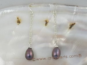 spe008 6*8mm tear-drop freshwater pearls sterling dangle earring with sterling hook