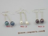 spe008 6*8mm tear-drop freshwater pearls sterling dangle earring with sterling hook