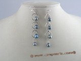 spe018 multi-hoop sterling silver and rice pearl dangle earrings