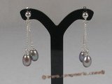 spe039 sterling silver and purple cultured pearl dangle earrings