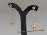 spe043 925silver and pink tear-drop pearl dangle earrings