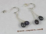 spe053 sterling black tear-drop cultured pearl dangle hoop earrings