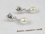 spe069 sterling black 6-7mm white rice pearl studs earrings
