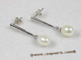 spe075 6-7mm white rice-shape cultured pearl 925silver studs earrings