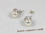 spe076 8-8.5mm white bread cultured pearl 925silver studs earrings