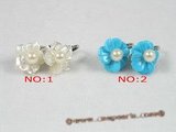 spe081 18KGP Mother of Pearl Flower with white Cultured Pearl clip Earrings