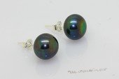 spe084 10-10.5mm black freshwater pearl sterling silver studs earring