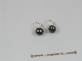 spe085 10-10.5mm black freshwater pearls sterling hoop earring