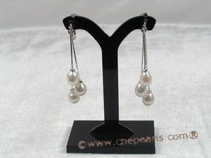 spe096 Sterling white rain drop freshwater pearl clip dangle earrings