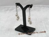 spe096 Sterling white rain drop freshwater pearl clip dangle earrings