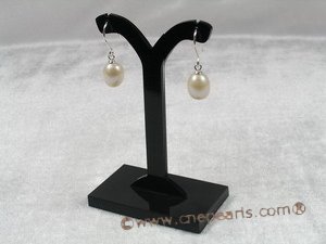 spe099 Sterling 8-9mm white rain drop pearl dangle earrings