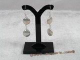 spe102 Sterling Chain & white 12mm coin pearl dangle Earring