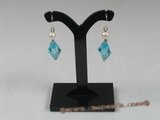 spe114 Sterling faceted blue crystal beads and pearl dangle Earring