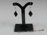 spe115 Sterling faceted black crystal beads and pearl dangle Earring