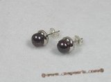 spe123 sterling silver 7-7.5mm black breads pearl studs earrings