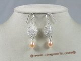 spe128 sterling round dangle earring with pink tear-drop pearl