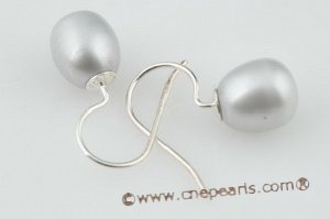 spe133 6-7mm grey tear-drop pearl 925silver dangle earrings in wholesale