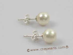spe137 sterling studs Earring with 7-8mm white round  pearl