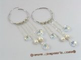 spe143 Sterling Silver Crystal &pearl Hoops earrings