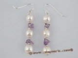 spe156 wholesale sterling white potato pearl &amethyst dangle Earrings