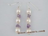 spe156 wholesale sterling white potato pearl &amethyst dangle Earrings