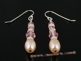 spe161 Lustrous gradual Austria crystal& pearl 925silver dangle Earrings
