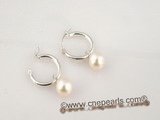 spe163 Round freshwater pearl dangling with 925silver hoop earrings