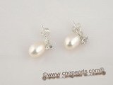 spe164 sterling silver stud earrings with small zircon and oval pearl 6*8mm