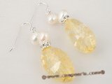 spe185 Yellow baroque crystal and pearl dangle pearl earrings with 925silver ear hook