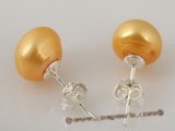 spe189 925silver 9-9.5mm cultured bread pearl stud earrings in yellow