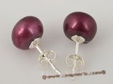 spe190 Sterling silver 9-9.5mm wine red freshwater bread pearl stud earring jewelry