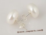 spe193 sterling silver 12-13mm bread pearl solid stud earrings in white