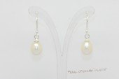 spe220 sterling silver 7-8mm white oval drop pearl sterling dangle earrings