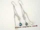 spe223 Sterling silver white and black teardrop pearl &letter dangle earrings