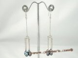 spe224 Charming sterling silver chain and balck rice pearl chandelier earrings