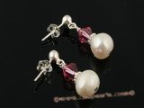 spe225 Genuine Freshwater Pearl, pink austria crystal & Sterling Silver Stud Earrings