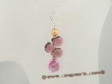 spe233 Pink coin pearl,Gold Pearl and crystal Sterling silver dangle earrings