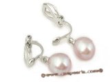 spe238 silver plated purple cultured pearl non-pierce clip earrings