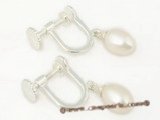 spe242 Sterling screwback white teardrop pearl clip earrings for  non-pierce ears