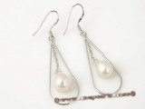 spe244 Pierced dangle earrings dropping teardrop pearl from oval drop mountting