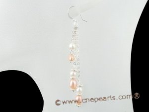 spe247 Sterling silver dangle earring with White and Pink cultured Pearls